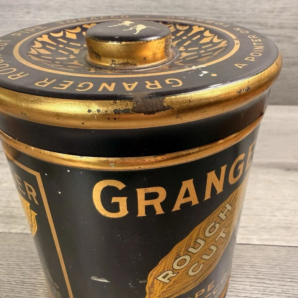 Vintage Granger Pipe Tobacco Gold Rim Rough Cut 14 Oz Tin Can Made USA